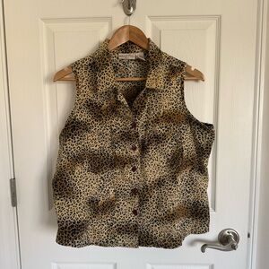 Women’s Plus Nick and Norah Animal Cheetah Leopard Print Collared Button Tank 1X